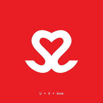 A red and white logo with a heart symbol and US or SS initials
