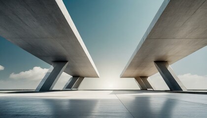 3D rendering of abstract futuristic architecture with empty concrete floor