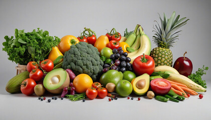 Organic and healthy fruits and vegetables on dark background colorful background