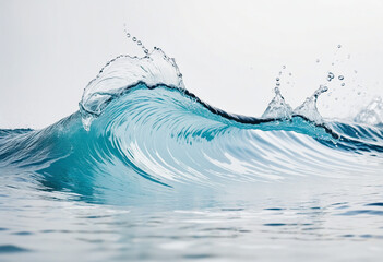 Blue waves and splashing water on white background colorful background - obrazy, fototapety, plakaty