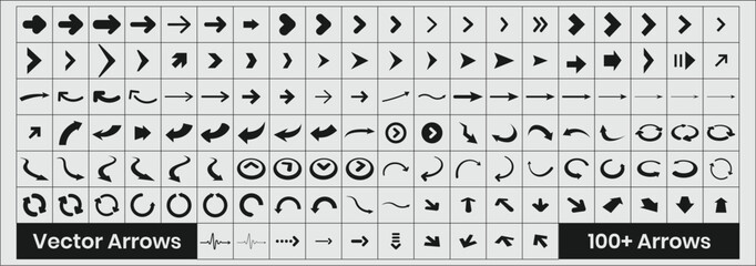 Set of 100 sets of Arrows 100 black icons Arrow icon Arrow vector collection Arrow Cursor Modern sim - obrazy, fototapety, plakaty