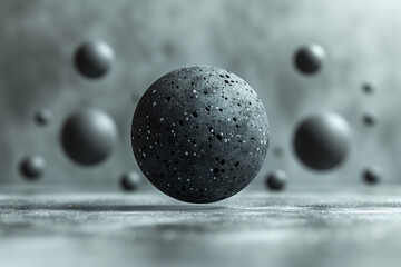 A close up of a black ball with a white background