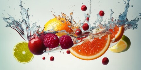 Fresh Fruit splash and submerge under water, summer banner, summer fruits, Nutrition and Hydration Week	