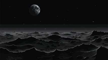 Moon surface. Dark background. Space panorama. missio