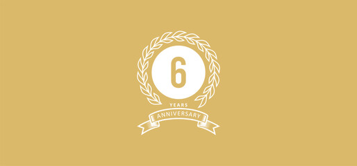 6st anniversary logo with white, and gold background