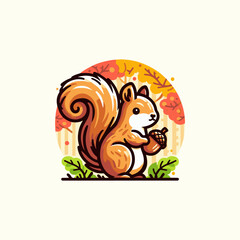 Adorable squirrel with acorn in vector form
