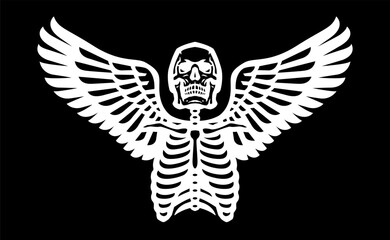 Skeleton with spread wings on a dark background. - 766399871
