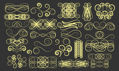 27 Victorian decorative elements and text dividers. Dark background. Vector set