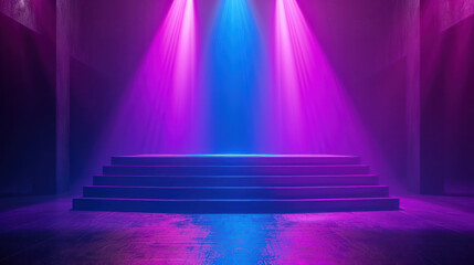 Empty stage or scene with pink and blue spotlights smoke effect as wallpaper background illustration	