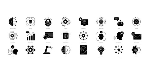Artificial intelligence icons set. Set of editable stroke icons.Vector set of Artificial intelligence