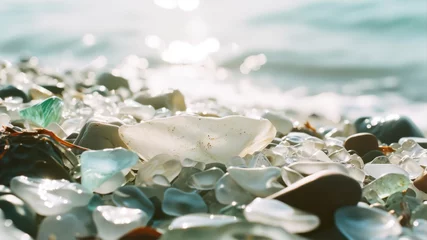 Foto auf Glas colorful seashells on the beach, shallow depth of field © Ira