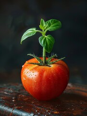 Tomato Seedling Growing from a Fresh Tomato