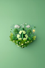 持続可能な未来：植物とエコロジーのペーパーアート・縦