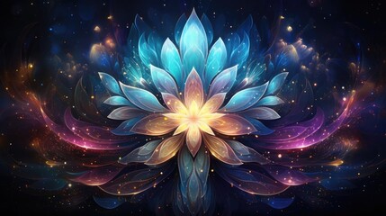 Glowing Celestial Lotus Flower Blooming in Cosmic Landscape