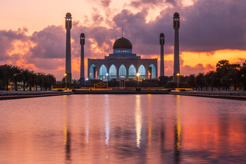 The landscape of beautiful sunset sky  Mosque in thailand