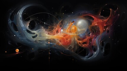 Captivating Cosmic Encounter:Swirling Celestial Energies in a Surreal Interstellar Landscape - obrazy, fototapety, plakaty