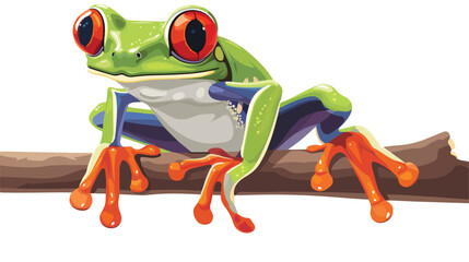 Redeyed Tree Frog On A Branch flat vector isolated o