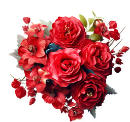 red flower bouquet isolated on white or transparent background,transparency 