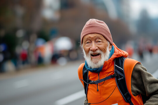 A pensioner participating in a city marathon, proving that age is just a number