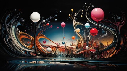 Captivating Cosmic Mirage:Surreal Digital Artwork Depicting a Whimsical Dreamscape of Vibrant Colors and Fluid Shapes