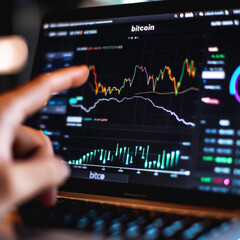 A trader or a financial analyst looking at finance market graph. Stock market trading, virtual cryptocurrency and investment concept.