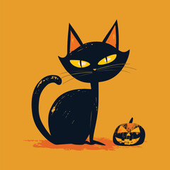 a black cat with a pumpkin on it and a pumpkin on the bottom.