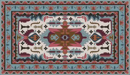 Colorful ornamental vector design for rug, tapis, yoga mat. Geometric ethnic clipart. Arabian ornamental carpet with decorative elements.Persian carpet