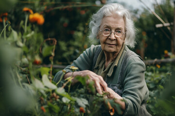 An elderly woman runs a gardening blog, sharing her experience on social networks