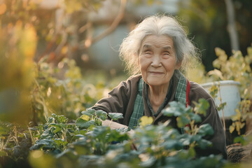 An elderly woman runs a gardening blog, sharing her experience on social networks