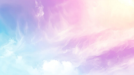 Fototapeta na wymiar Soft Pastel Cloudscape with Ethereal Fluffy Clouds, Serene Sky