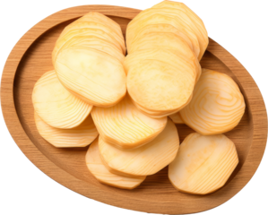 potatoes sliced on wooden board isolated on white or transparent background,transparency  