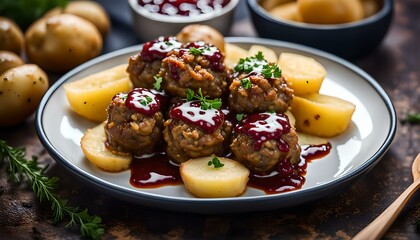 swedish meatballs with potatoes and lingon jam
