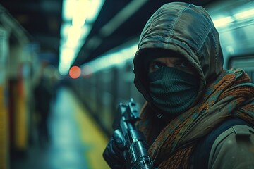 Man in Mask Holding Gun