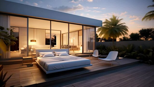 3d rendering of modern house by the river at morning, house, luxury, villa, modern, architecture, building, exterior, residential, property, designer