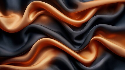 Black dark brown orange gold abstract luxury background. Silk satin fabric. Gradient ombre color....