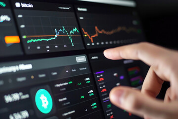 A trader or a financial analyst looking at finance market graph. Stock market trading, virtual cryptocurrency and investment concept.