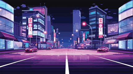 Fototapeta na wymiar Vector illustration of a night area of the city lit