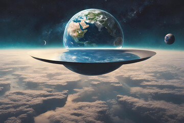 A surreal illustration of a flat earth in space - obrazy, fototapety, plakaty