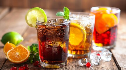 Three Glasses Filled With Different Types of Drinks