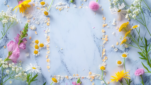 Ethereal Spring Frame on Marble Backdrop, AI Generative