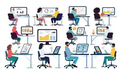 Virtual Collaboration Scenes flat vector isolated on