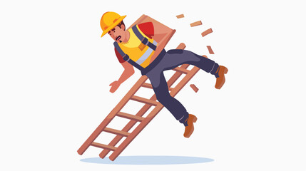 Worker Falling From Ladder flat vector isolated on white