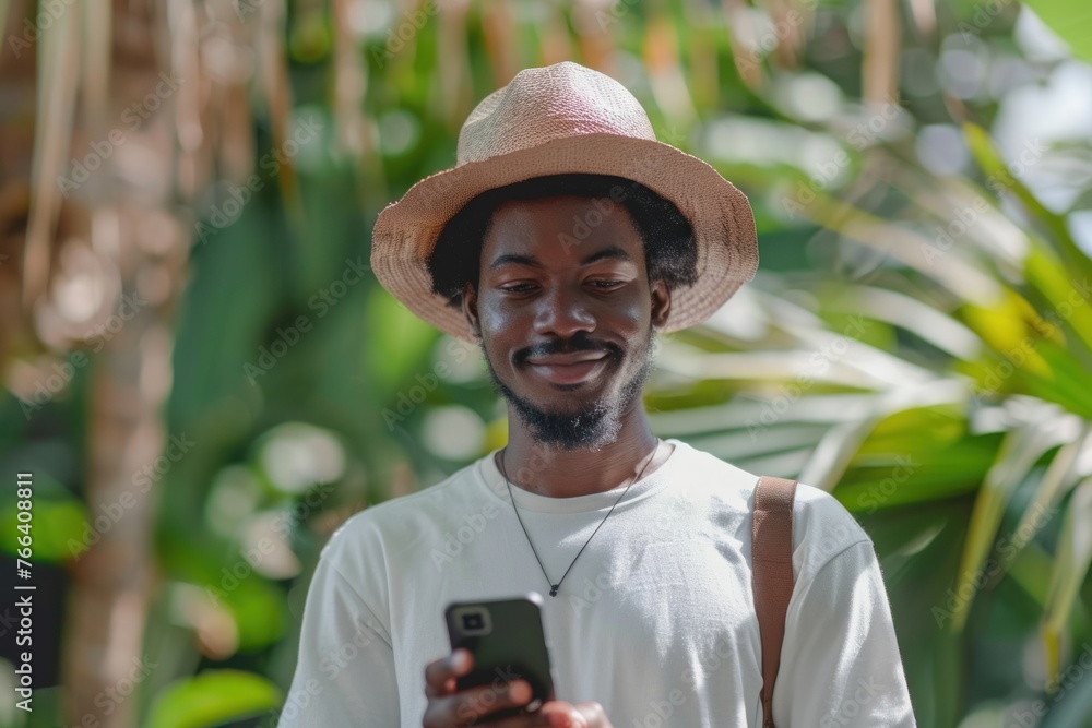 Aufkleber man using smart phone mobile for service 5g digital communication
