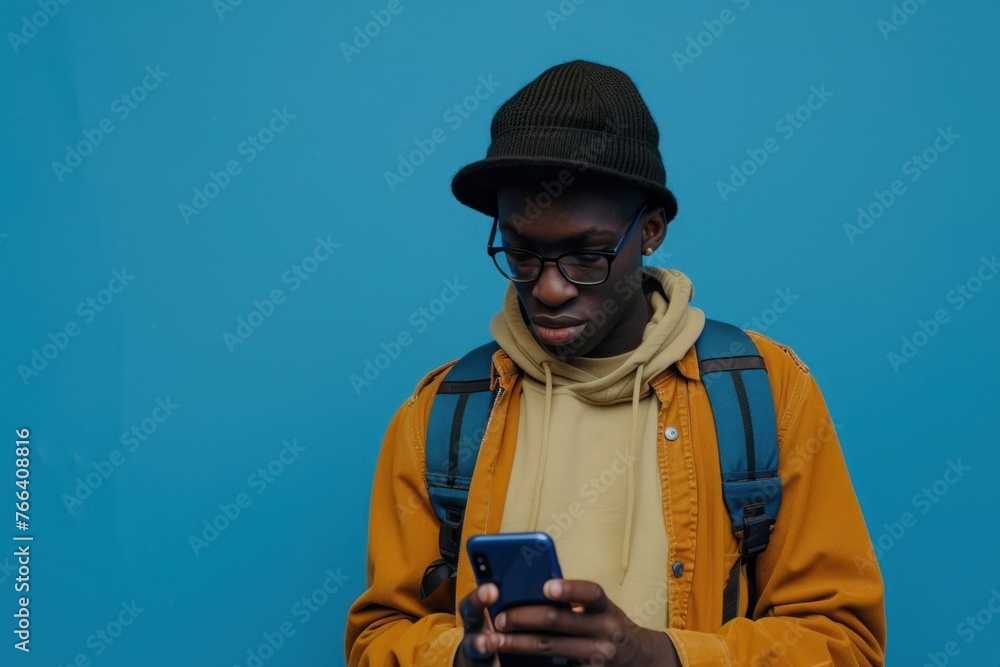 Aufkleber man using smart phone mobile for service 5g digital communication