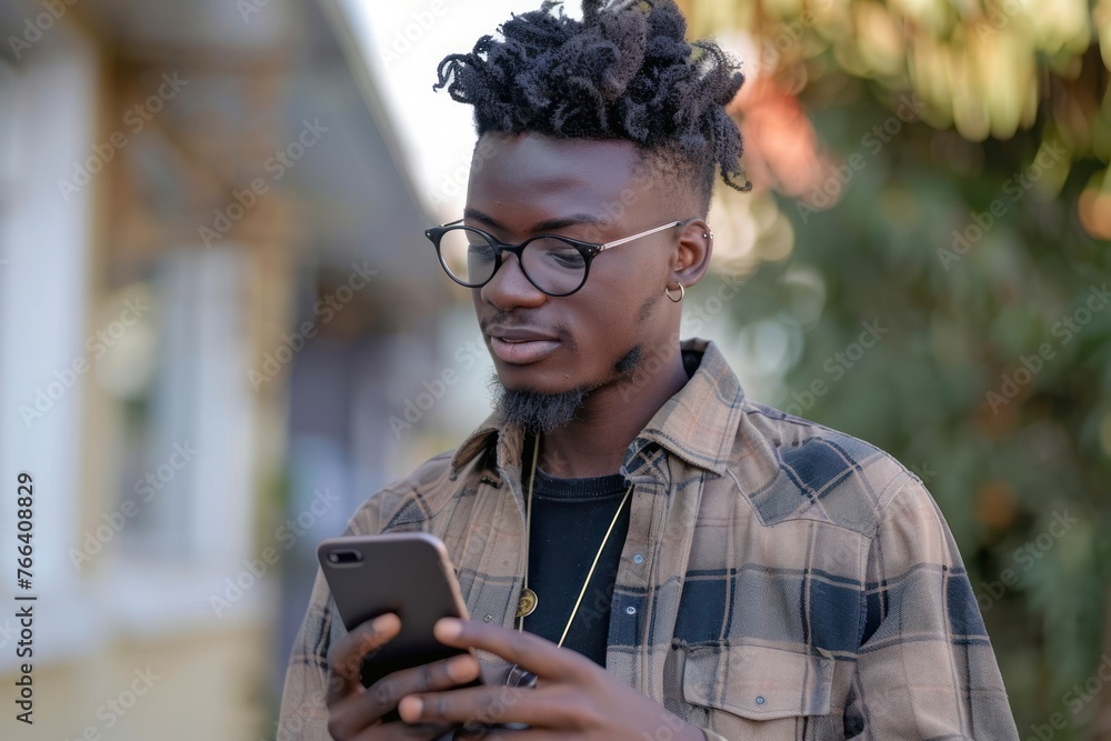 Poster man using smart phone mobile for service 5g digital communication