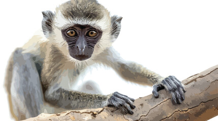 Young vervet monkey sitting on a tree branch looking - obrazy, fototapety, plakaty
