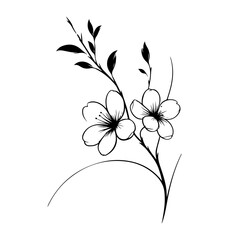 border of sakura flower, in simple line art cartoon outline vector illustration, isolated on transparent background