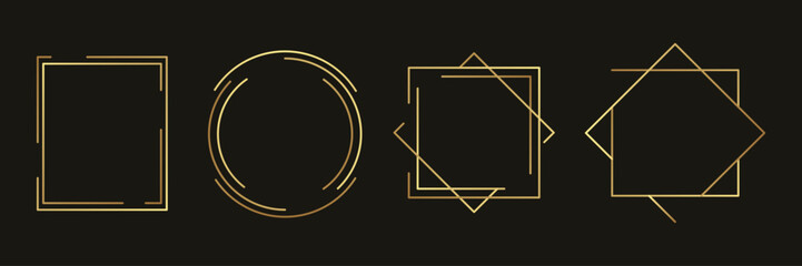 Golden luxury geometric frames vector. Luxury Geometrical polyhedron, Art deco style for wedding invitation.