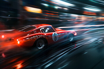 Sport car in high speed blur art photography, a slow motion camera art photography of a racing car on blurred background. A speedy car illustration for a poster and music album. - obrazy, fototapety, plakaty