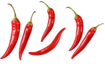 Outdoor kussens Red hot chili peppers. Ripe of fresh organic chili pepper isolated on white background cut out © The Stock Guy